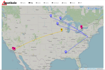 Screenshot of a map of the lower 48 US states, which some markers and lines connecting them.