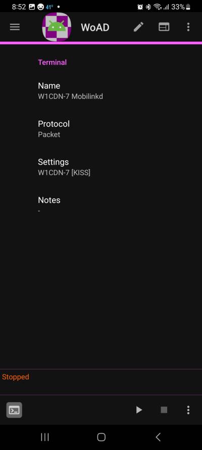 Screenshot showing these settings: Name, Protocol, Settings, Notes